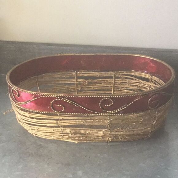 Red scroll Christmas basket rustic natural gift basket woven - Picture 1 of 8
